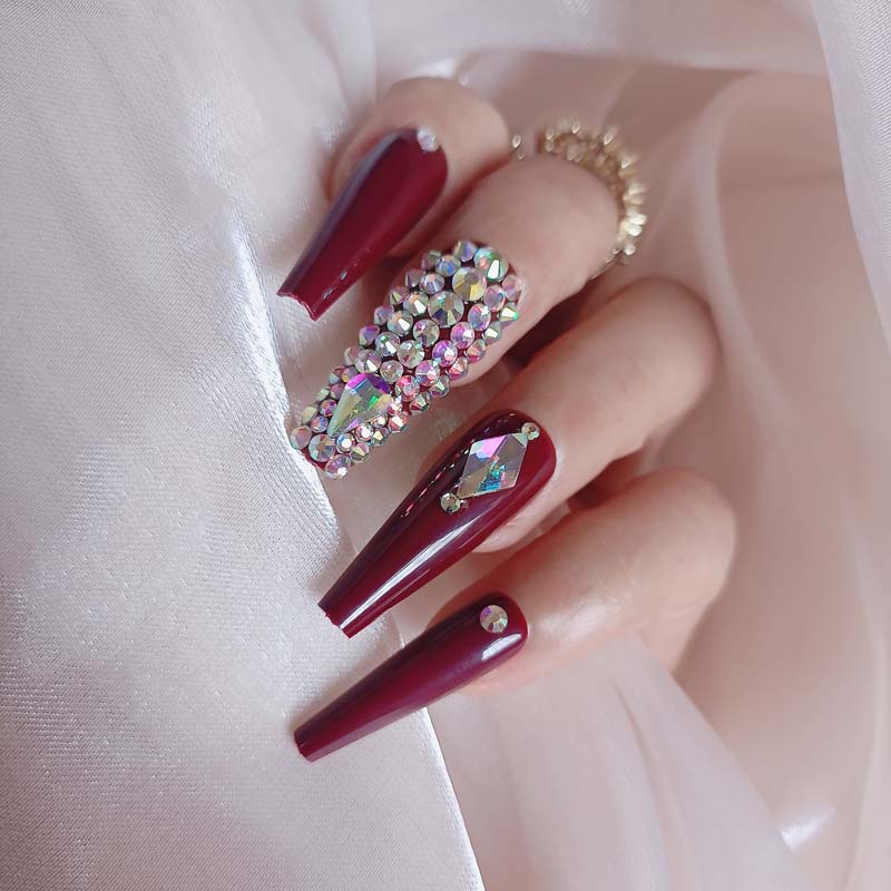 24pcs luxury jewelry long ballet coffin fake nails crystal diamond Transparent