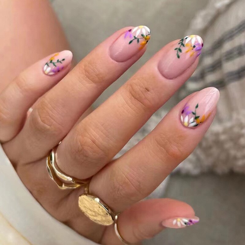 24pcs Almond Full Cover y2k black Sweet Fake Nails with glue cool Stiletto press on nails French artificial Nails With designs