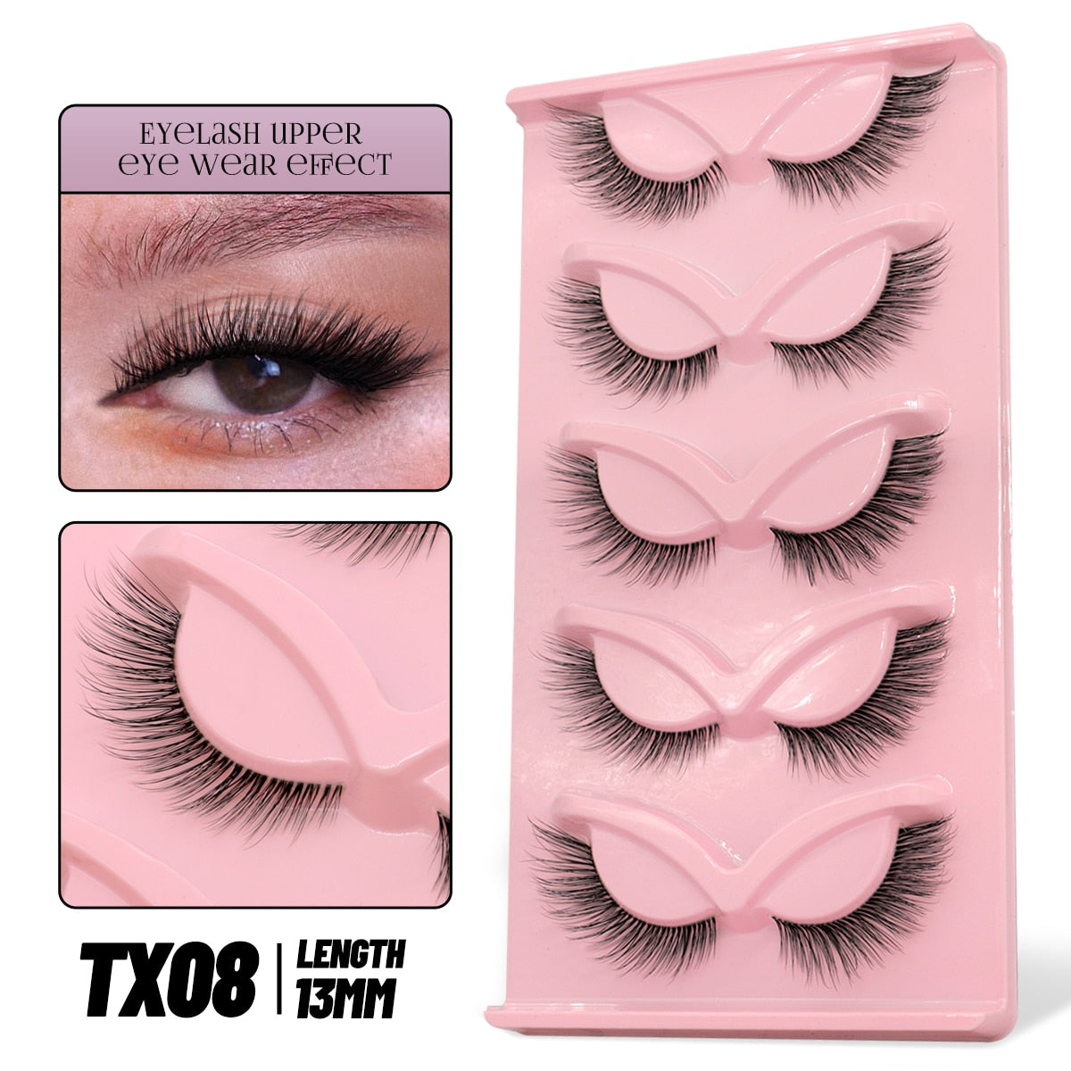 Cat EyeLashes 5 pairs Short Fluffy Eyelashes Soft Natural long Strip Lashes Winged End Eye Elongated Lashes