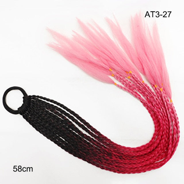 Hair Color Gradient Dirty Braided Ponytail Elastic Hair Band Rubber Headband 60cm