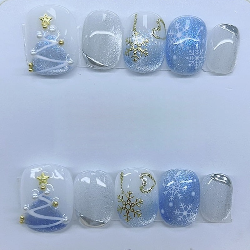Blue Whale Handmade Wearable Fake Nails Mermaid Ocean Wearing Nails Sticker Reusable Press On Nail Patches Decoration