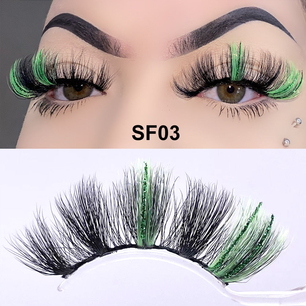 5D Fluffy 18-22MM Glitter Mink Lashes 1 Pair Party Colored Mink Eyelashes Box Package Rainbow Pink White Fake Eyelashes