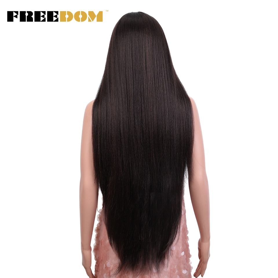 Straight Synthetic Lace Wigs For Women Ombre Brown Handtied Lace Wig 36 Inch Middle Part Long Blue Pink Cosplay Wig
