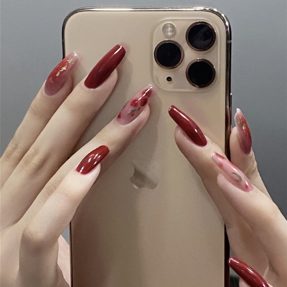 24pcs Press on Nails Short Fake Nails with Glue Jelly Gradient Design Detachable Artificial Nail Acrylic Coffin False Nails Tips