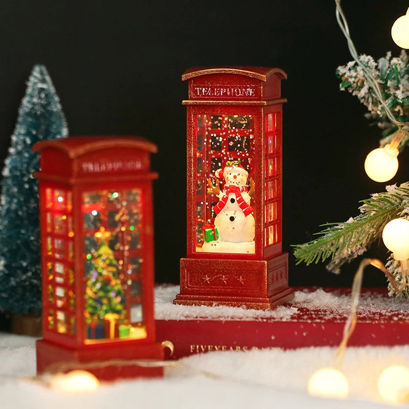 Christmas phone booth light table for the elderly decorated with Christmas tree ornaments snowman home decoration accessories