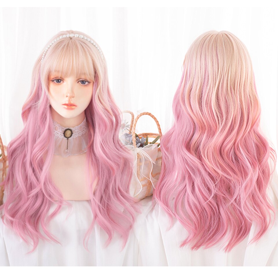 lolita wigs Long straight wigs lady gray blue high temperature resistant synthetic wig cosplay party natural wig
