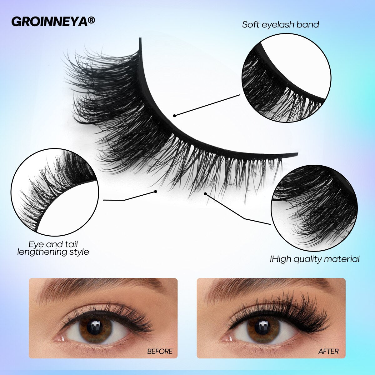 5/7 Cat Eye 3D Mink Lashes Natural Eyelashes Winged End Eye Elongated  False Eyelashes lashes Extension