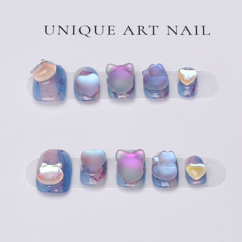 Blue Whale Handmade Wearable Fake Nails Mermaid Ocean Wearing Nails Sticker Reusable Press On Nail Patches Decoration
