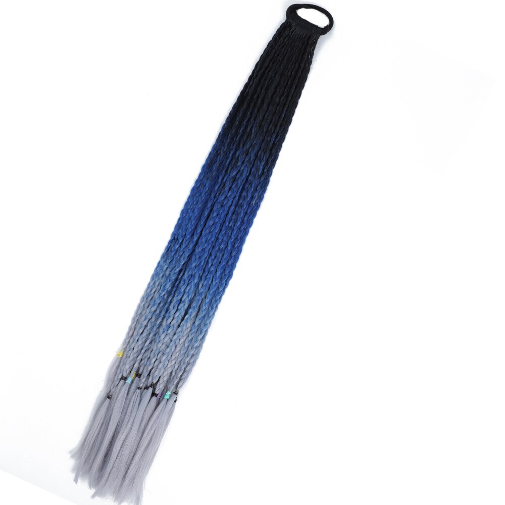 Colored Gradient Box Braided Ponytail For Girls With Elastic Hair Band Rubber Band Hair Accessories Wig Headband Hairpiece