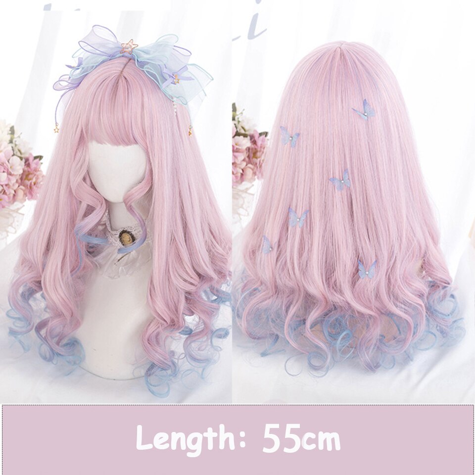 Synthetic Long Wavy Women Light Pink Gradient Mixed Color Lolita Cosplay Heat Resistant Party Wig