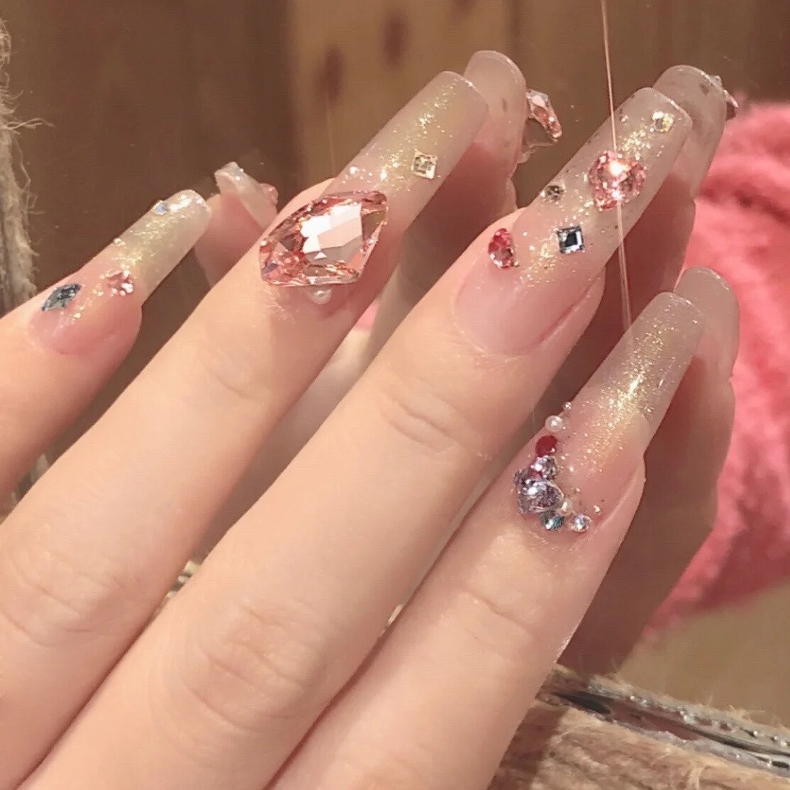 24pcs Butterfly decorated false nails Removable Long Paragraph Manicure fake nail tips full cover acrylic for girls nail