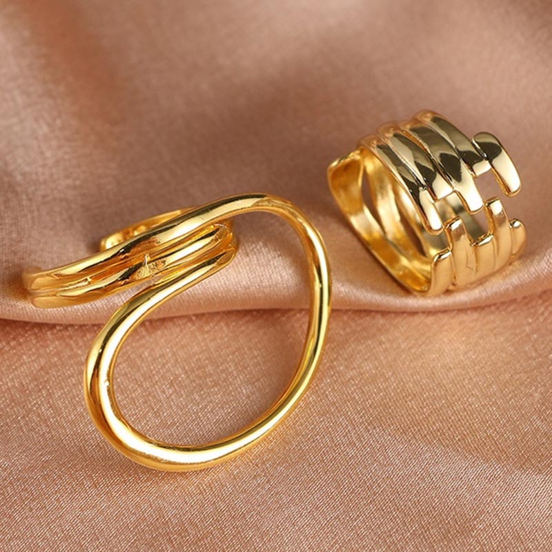 2pcs Geometric Adjustable Rings Set for Women Korean Style Fashion Couple Ring Party Bridal Jewelry Accessories
