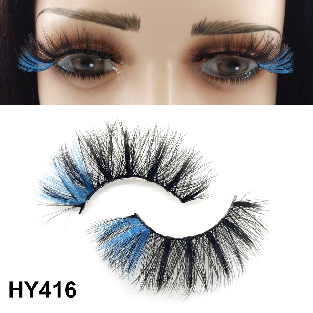 1 Pair 25MM Colored Mink Lashes 5D Fluffy Party Mink Eyelashes Box Package Supplies 3D Pink White Cosplay Fake Eyelashes
