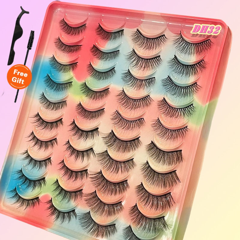 Eyelashes 20Pairs 3D Mink Lashes Fluffy Soft Wispy Natural Cross False Eyelashes Reusable Eyelash Extension