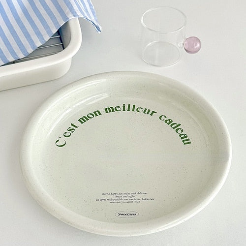 Milk Green Ceramic Tableware Vintage Home Salad Bowl Breakfast Plate Senior Sense of One Person Food Bowl Plate Set