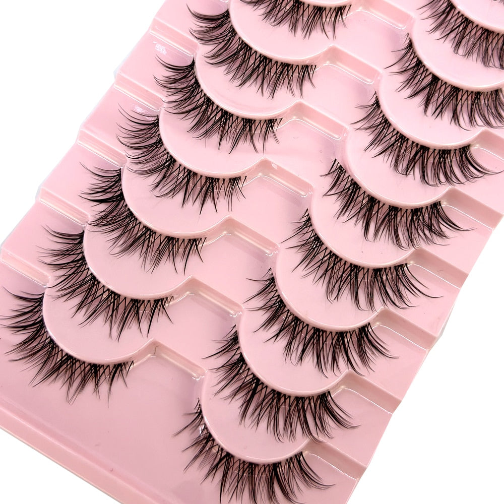 10 Pairs3D Mink Invisible Lash Handmade Crisscross Eyelashes Clear Band Soft Strip Eyelash Natural Long Wispy False Lashes