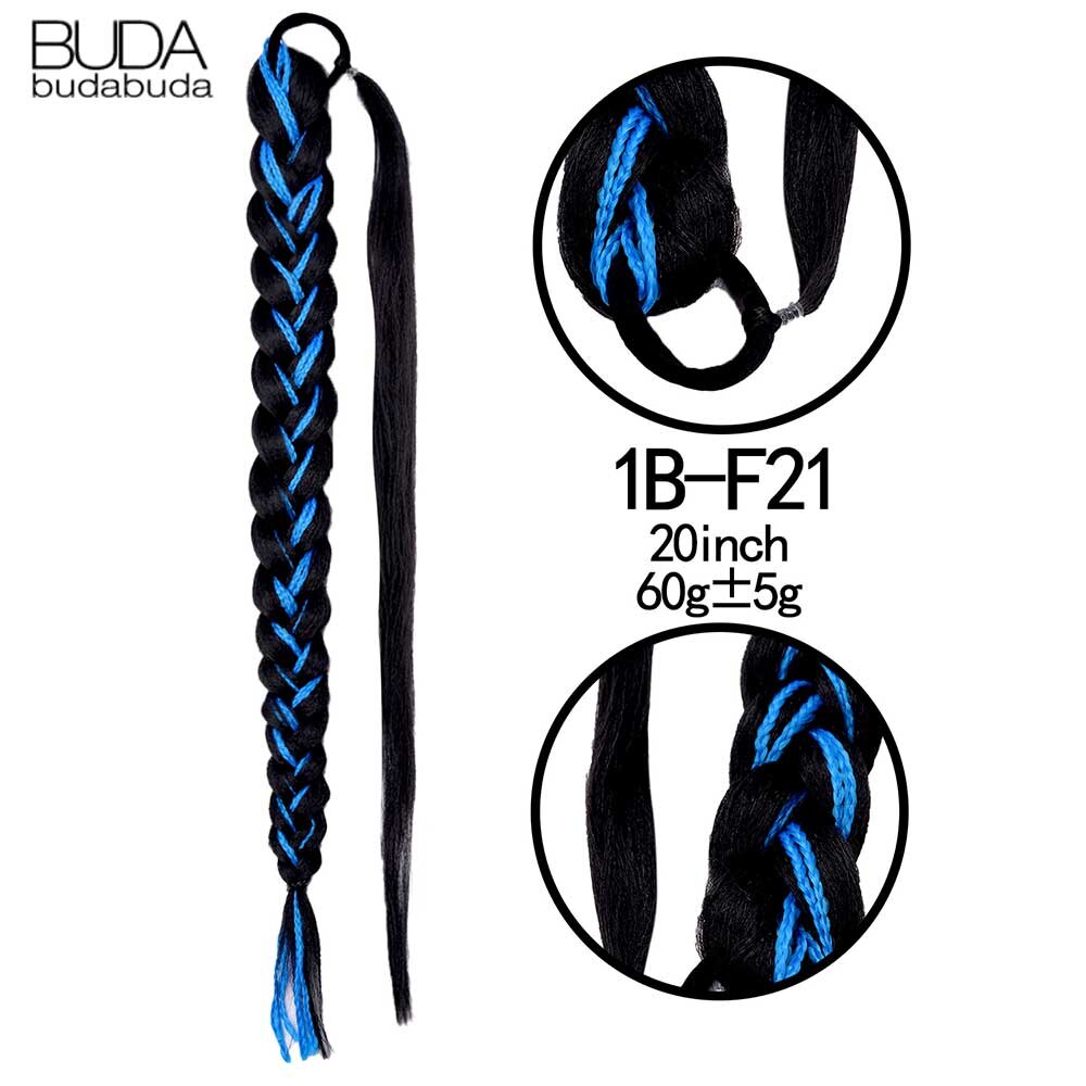Synthetic Braided Plaited Fishtail Fishbone Drawstring Ponytail 20Inch Long Ombre Blonde Pink Hair Extensions For Women
