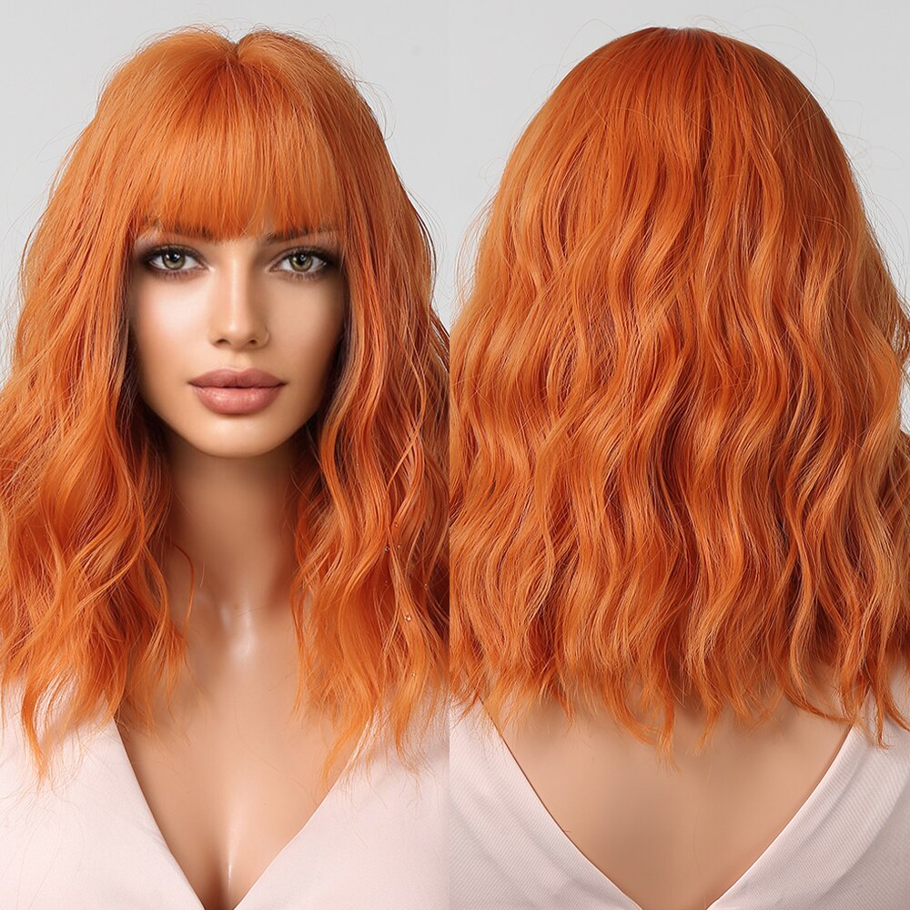 Grey Wavy Bob Wigs With Bangs Short Blonde Wavy Bob With Dark Roots