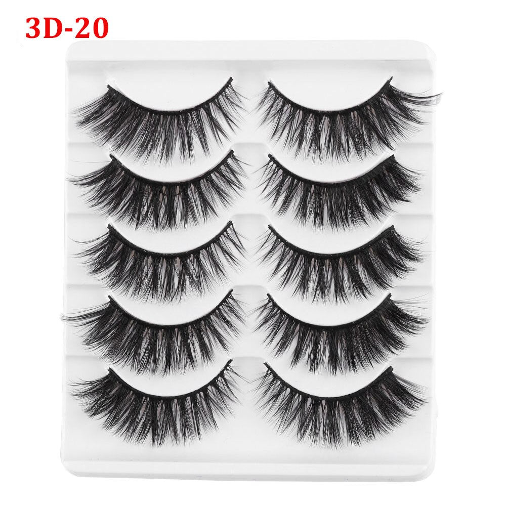 5 Pairs 3D Faux Mink Hair False Eyelashes Wispies Fluffies Drama Natural Long Soft Handmade Cruelty-free Black Lashes