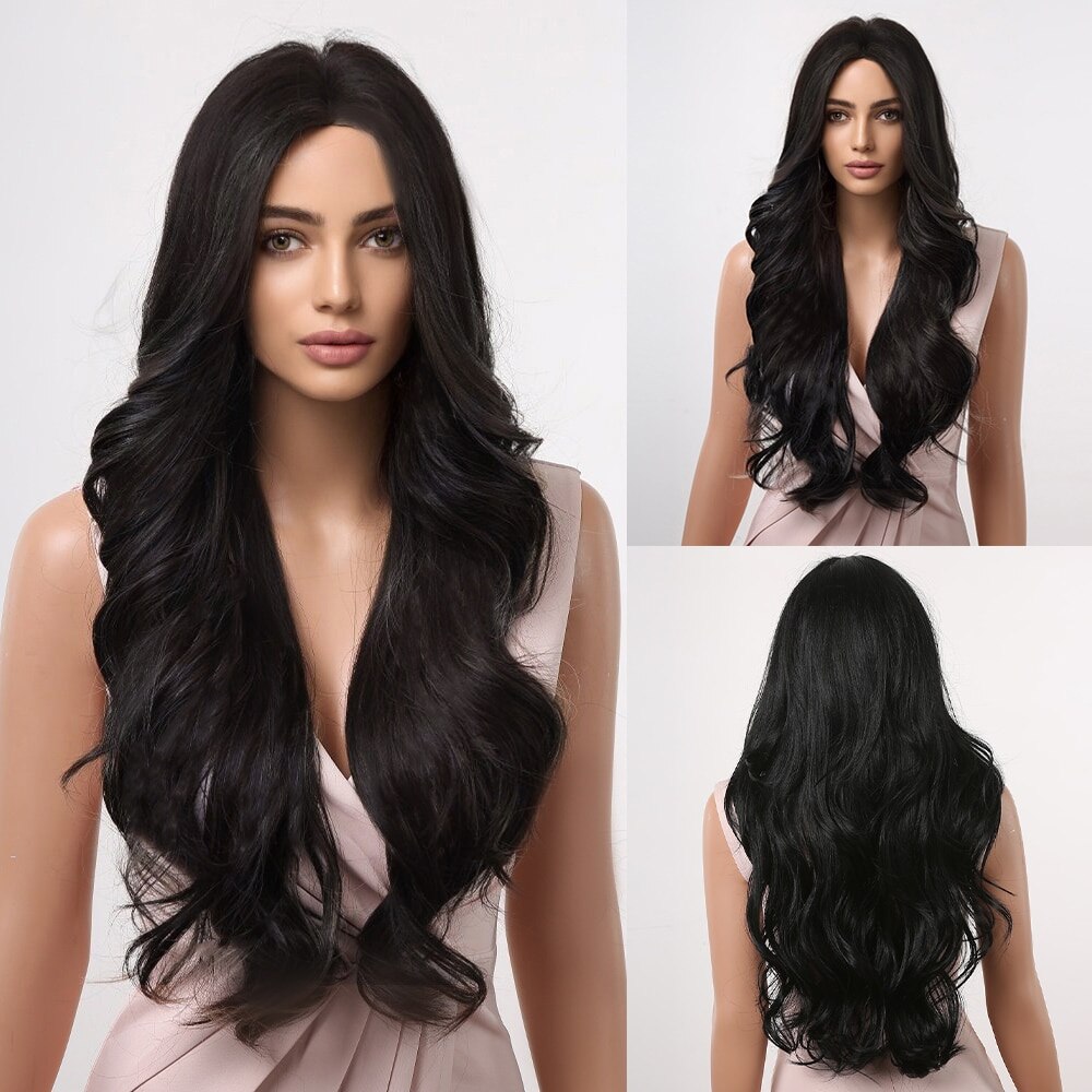 Brown to Light Blonde Ombre Platinum Synthetic Wig for Women Long Wavy Middle Part Hair Wig Cosplay Natural Heat Resistant