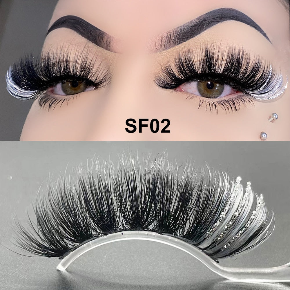 5D Fluffy 18-22MM Glitter Mink Lashes 1 Pair Party Colored Mink Eyelashes Box Package Rainbow Pink White Fake Eyelashes