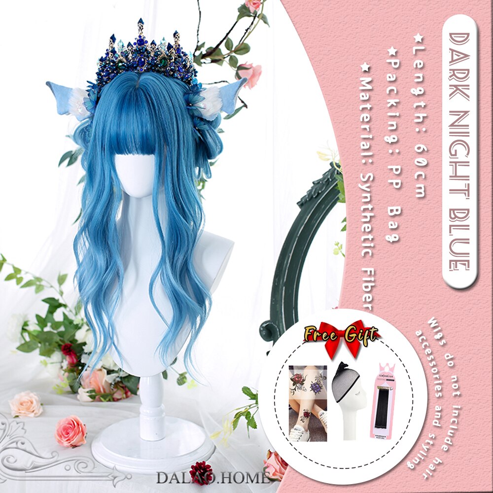 Extra Long Curly Hair with Bangs Cosplay Party Lolita Synthetic Wigs Heat Resistant Fiber