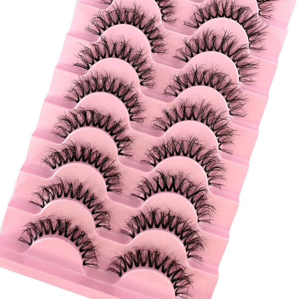 10 Pairs3D Mink Invisible Lash Handmade Crisscross Eyelashes Clear Band Soft Strip Eyelash Natural Long Wispy False Lashes