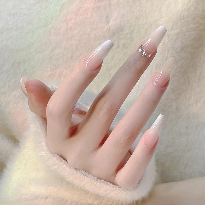 24pcs Press on Nails Short Fake Nails with Glue Jelly Gradient Design Detachable Artificial Nail Acrylic Coffin False Nails Tips
