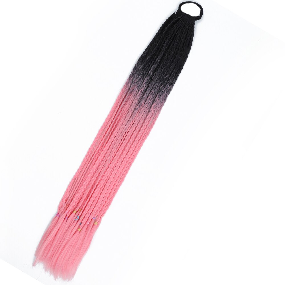 Colored Gradient Box Braided Ponytail For Girls With Elastic Hair Band Rubber Band Hair Accessories Wig Headband Hairpiece