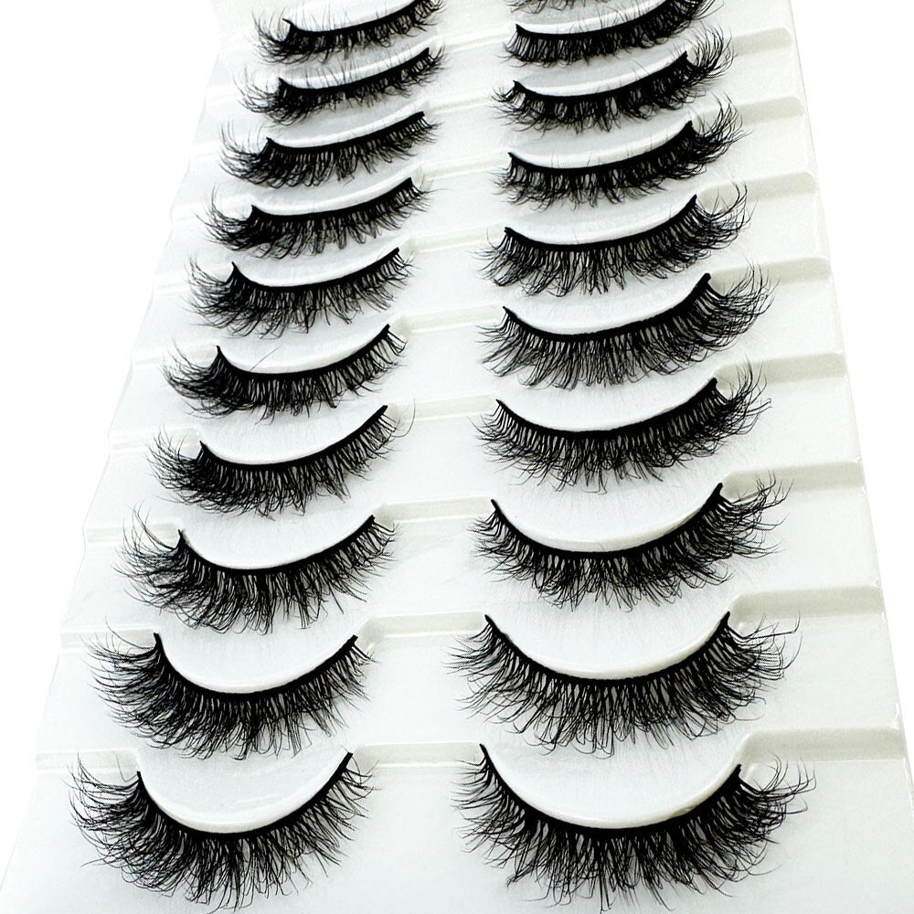 10Pairs Faux 3D Mink Eyelashes Hair Soft False Lashes Fluffy Wispy Thick Lashes Handmade Eyelash Extension