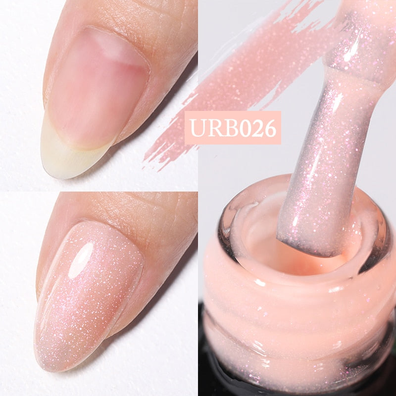 Aurora Rubber Gel Nail Iridescent Pearl Effect Metallic Mirror Nails Manicure Soak Off UV LED No Wipe Top Coat Base Gel
