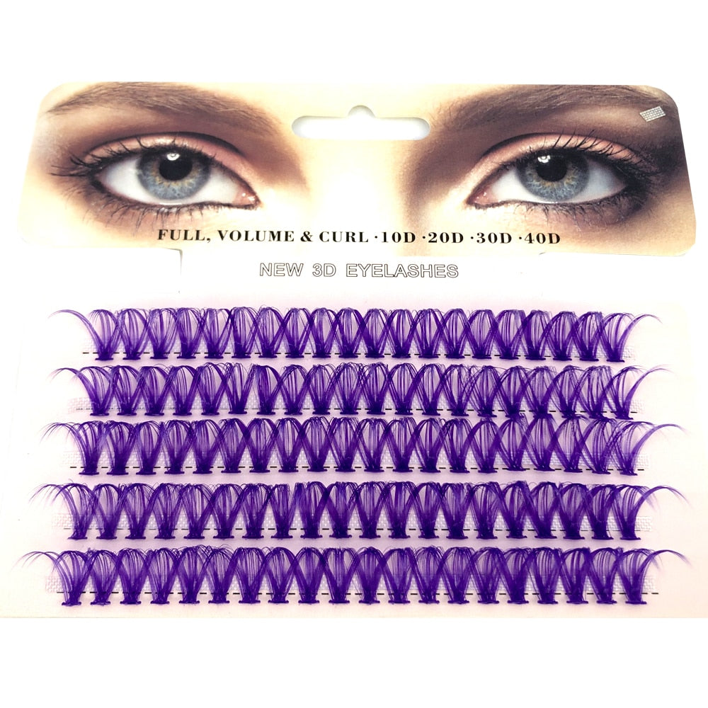 Blue Purple Mix Colored Lashes Cluster Eyelash Extension Natural Long 40D Volume Effect Faux Bunche
