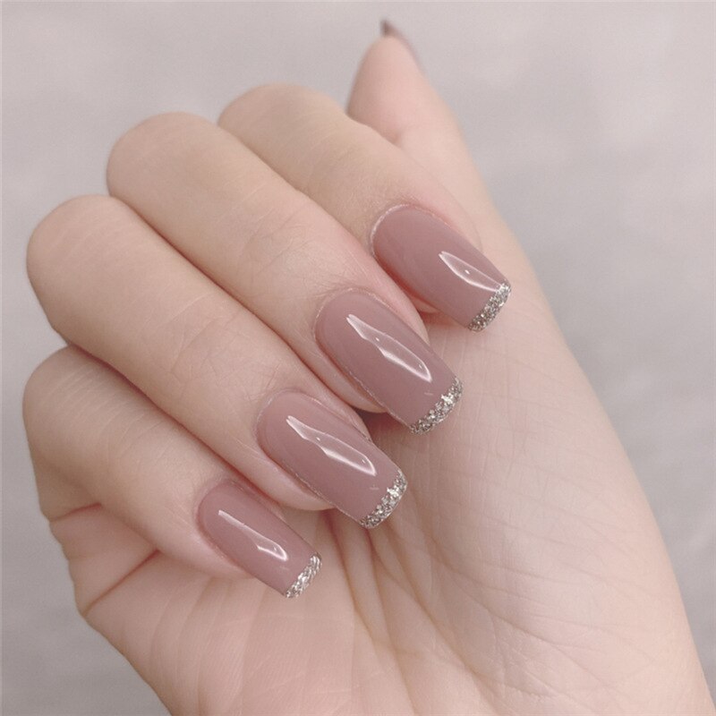 24pcs Press on Nails Short Fake Nails with Glue Jelly Gradient Design Detachable Artificial Nail Acrylic Coffin False Nails Tips