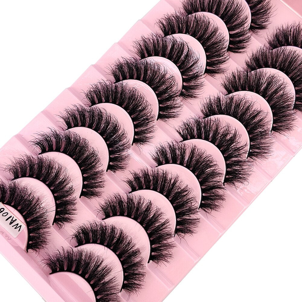 10Pairs 3D Faux Mink Hair False Eyelashes Natural Messy Eyelash Crisscross Wispy Fluffy Lashes Extension Big Eye Fake Lashes