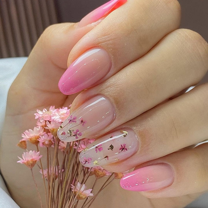 24pcs Press on Nails Short Fake Nails with Glue Jelly Gradient Design Detachable Artificial Nail Acrylic Coffin False Nails Tips
