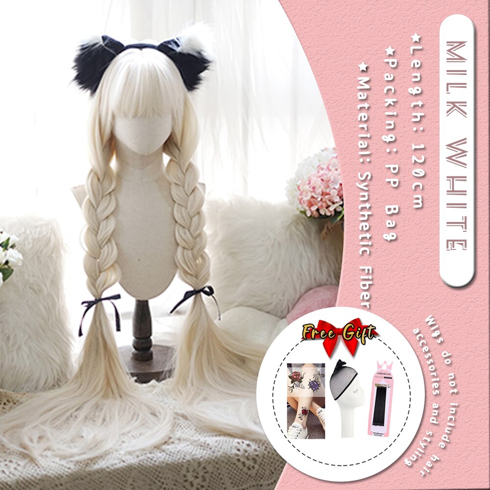 Extra Long Curly Hair with Bangs Cosplay Party Lolita Synthetic Wigs Heat Resistant Fiber