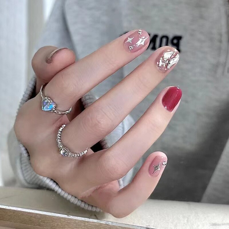 24pcs Butterfly decorated false nails Removable Long Paragraph Manicure fake nail tips full cover acrylic for girls nail