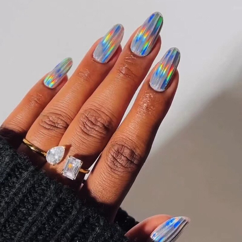 24PCS/Box Pearl Powder Milk White False Nails Round Head with Glue Long Ballet Wearable Fake Nails Full Cover Press on Nail Tips
