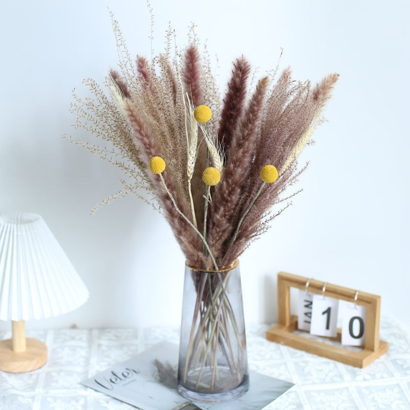 80PCS Natural Dried Pampa Grass Bouquet Boho Home Decor Bouquet Phragmites Dried Flowers Bouquet for Wedding Ramadan Decoration