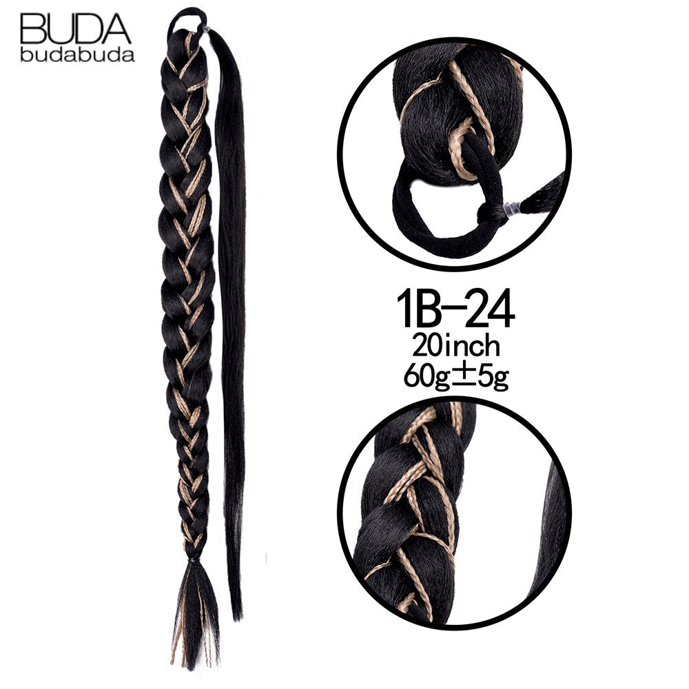 Synthetic Braided Plaited Fishtail Fishbone Drawstring Ponytail 20Inch Long Ombre Blonde Pink Hair Extensions For Women