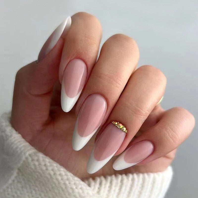 24pcs pink clouds design false nails with glue press on nails medium length acrylic nails coffin full cover nails tips supplies