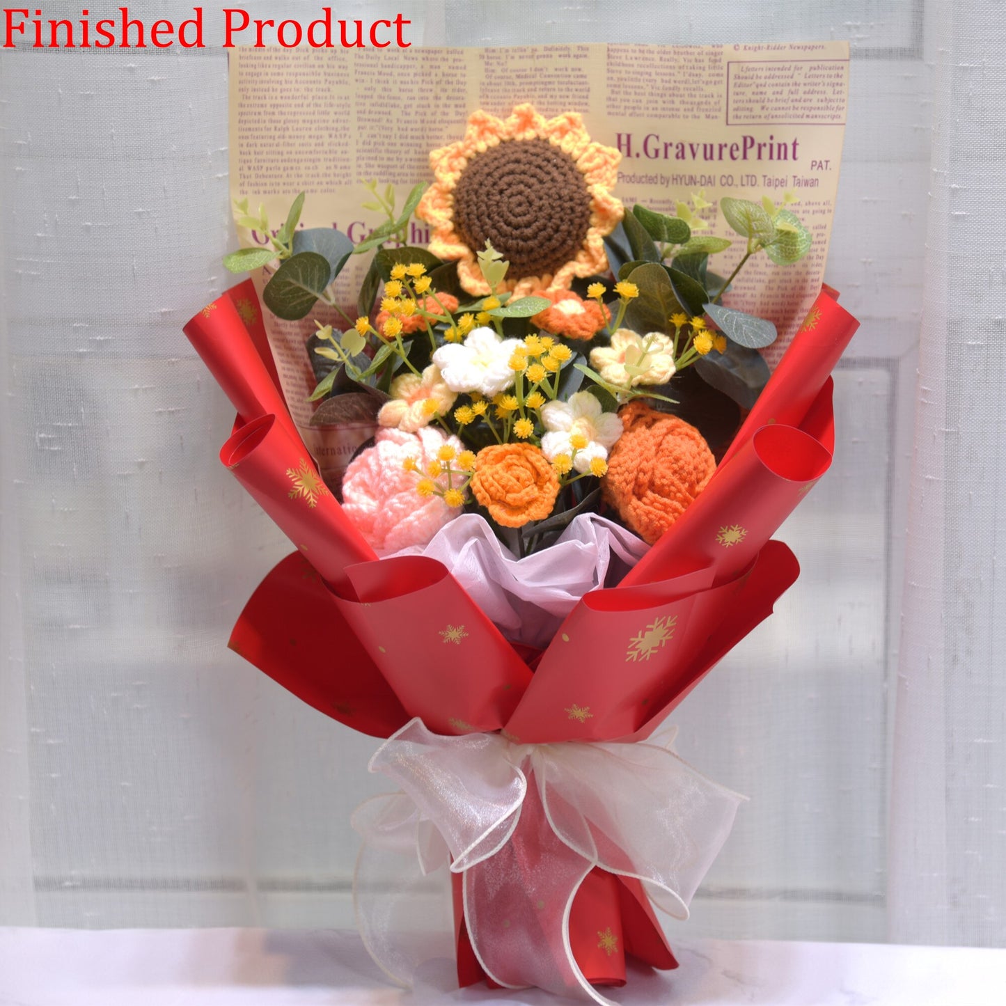 Finished Product Knitting Flowers Rose Tulip Fake Flowers Bouquet Wedding Decoration Hand-woven Home Decorate Knit Flower Gifts