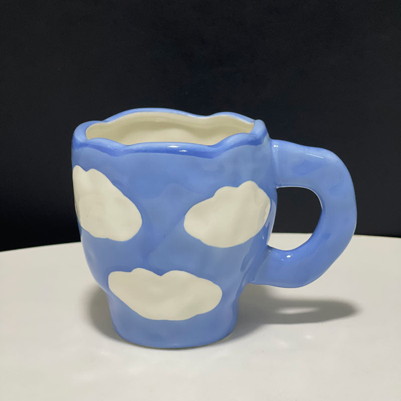 Japanese Hand Painted The Blue Sky and White Clouds Coffee Cup With Saucer Ceramic Handmade Tea Cup Saucer Set Cute Gift For Her