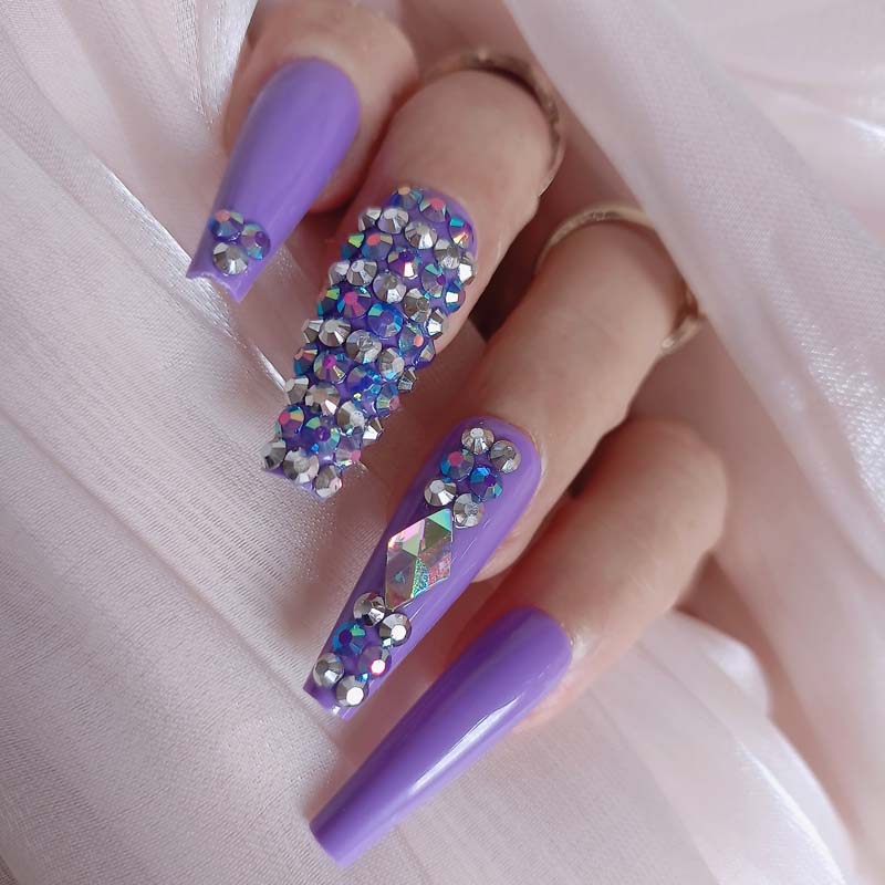 24pcs luxury jewelry long ballet coffin fake nails crystal diamond Transparent