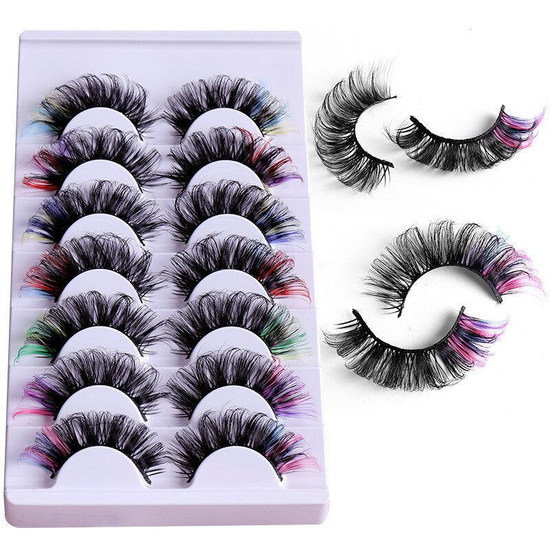 Lashes extensions Russian Volumes 7 Pairs Colorful False Eyelashes D Curl Natural Fluffy Colored Makeup Faux Eyelash maquiagem