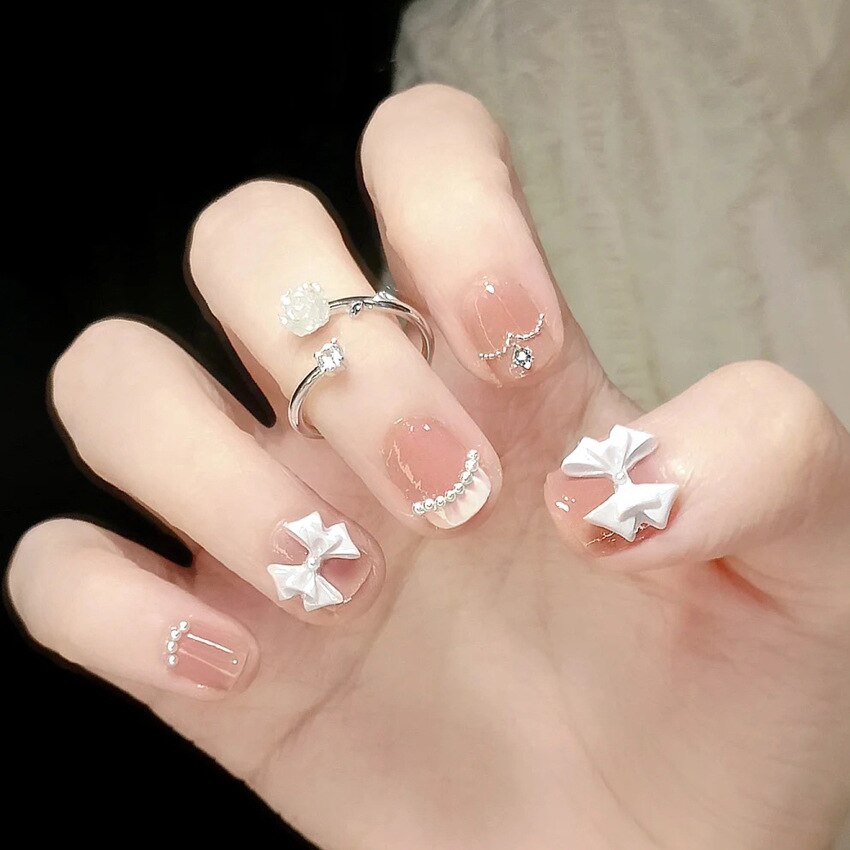 24pcs Press on Nails Short Fake Nails with Glue Jelly Gradient Design Detachable Artificial Nail Acrylic Coffin False Nails Tips