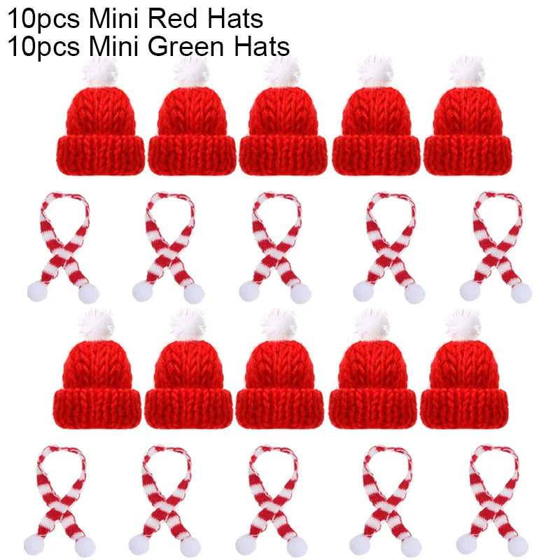 10pcs/20pcs Mini Santa Hat Christmas Scarf Hat Scarf Lollipop Wine Bottle DIY Xmas Party Home Dinner Table Decoration