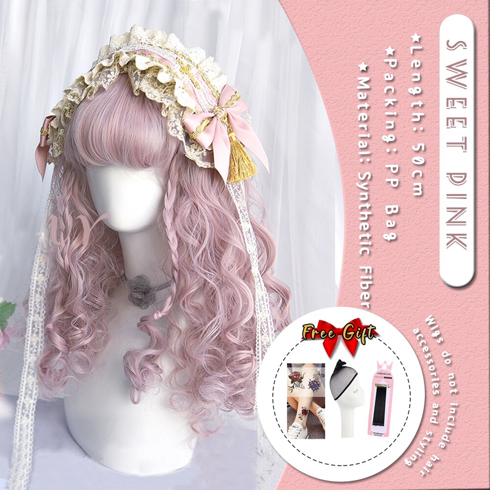 Extra Long Curly Hair with Bangs Cosplay Party Lolita Synthetic Wigs Heat Resistant Fiber