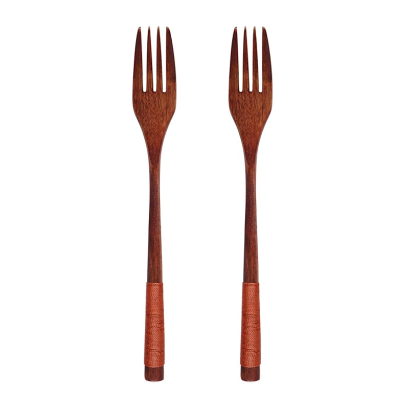 2Pcs Wooden Spoon Fork Dinnerware Set Long Wood Spoon and Fork Set Dessert Soup Spoon Dining Fork Portable Cutlery Tableware