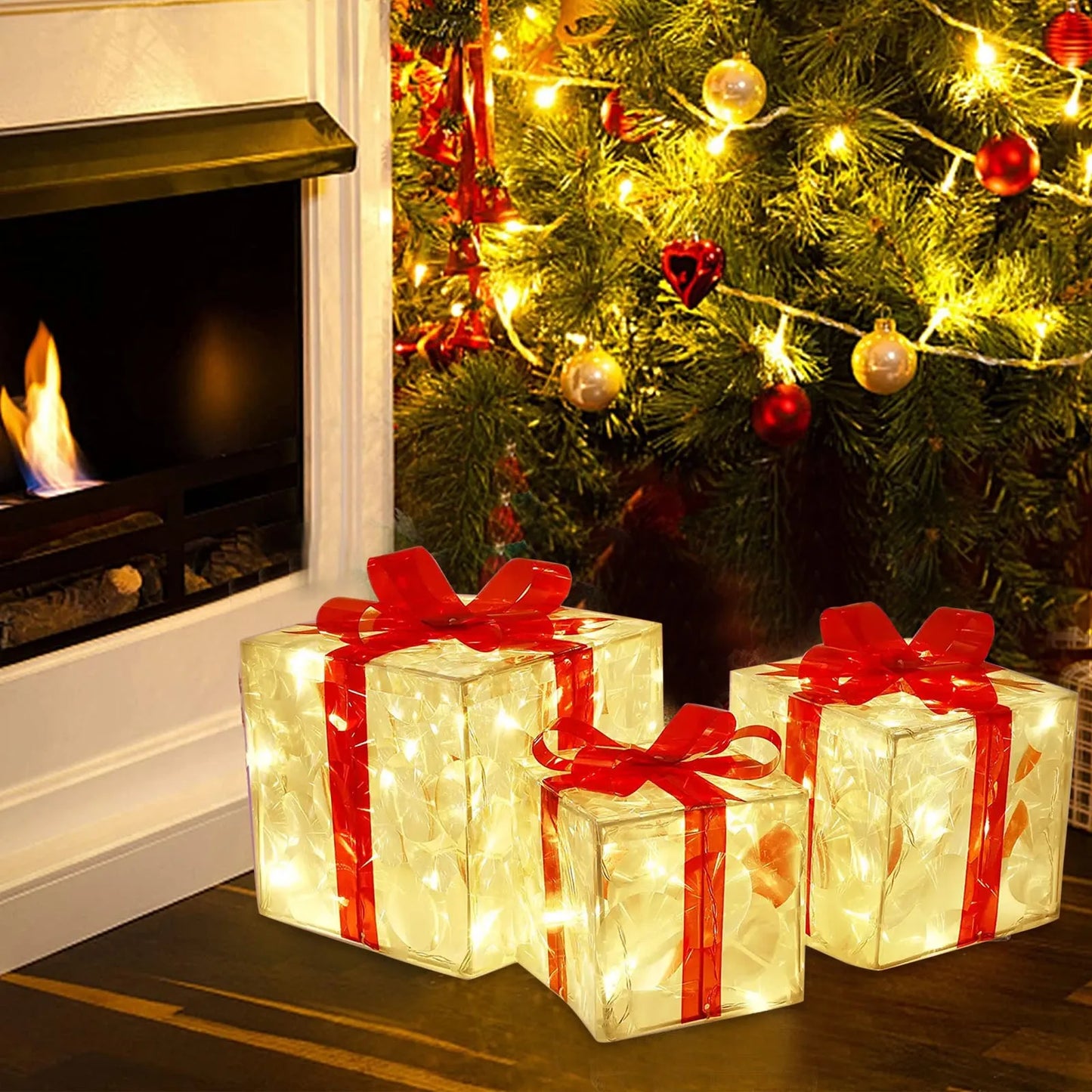 Christmas Glowing Decoration Gift Box Ornament With Bow Christmas Lighting Box Outdoor Lighting Xmas Box New Year